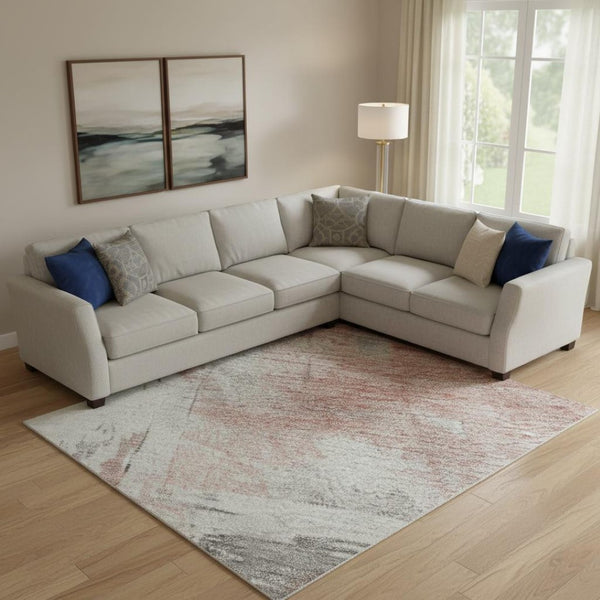 HomeRoots 9' X 12' Coral Gray Ivory Abstract Area Rug - UV Protected, Washable, Modern Design for Any Space 697163
