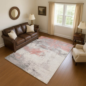 HomeRoots 10' X 14' Coral Gray Ivory Abstract Area Rug - Washable, UV Protected, Stylish for Active Homes 697164