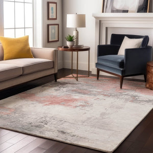 HomeRoots 10' X 14' Coral Gray Ivory Abstract Area Rug - Washable, UV Protected, Stylish for Active Homes 697164
