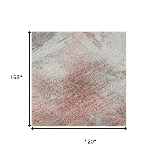 HomeRoots 10' X 14' Coral Gray Ivory Abstract Area Rug - Washable, UV Protected, Stylish for Active Homes 697164