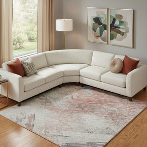 HomeRoots 10' X 14' Coral Gray Ivory Abstract Area Rug - Washable, UV Protected, Stylish for Active Homes 697164