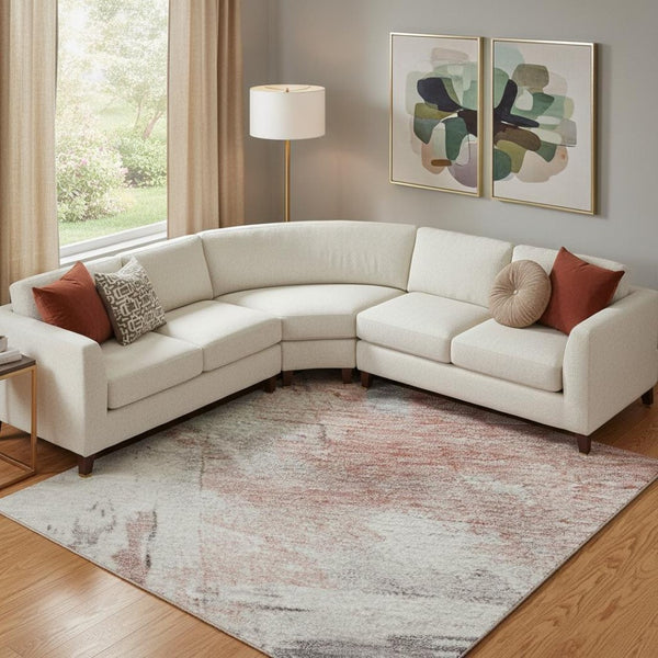 HomeRoots 10' X 14' Coral Gray Ivory Abstract Area Rug - Washable, UV Protected, Stylish for Active Homes 697164