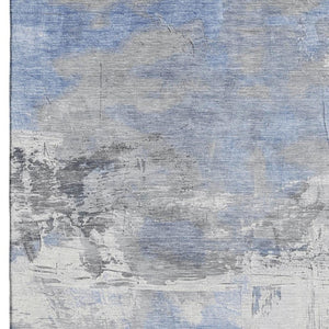 HomeRoots 5' X 8' Denim Blue, Gray & Ivory Abstract Area Rug - Stylish, Washable, UV-Protected for High-Traffic Spaces 697166
