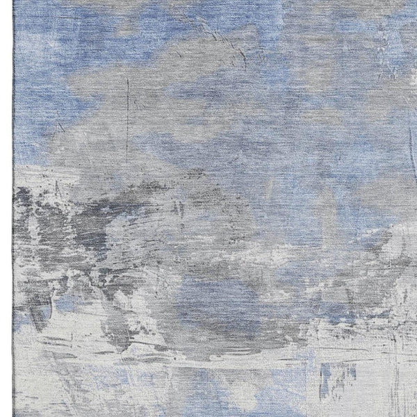 HomeRoots 5' X 8' Denim Blue, Gray & Ivory Abstract Area Rug - Stylish, Washable, UV-Protected for High-Traffic Spaces 697166