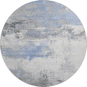 HomeRoots 8' Denim Blue Gray Abstract Washable Round Rug with UV Protection - Durable, Stylish & Stain Resistant! 697167