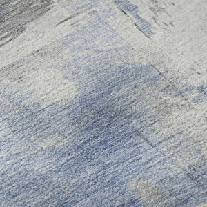 HomeRoots 8' Denim Blue Gray Abstract Washable Round Rug with UV Protection - Durable, Stylish & Stain Resistant! 697167