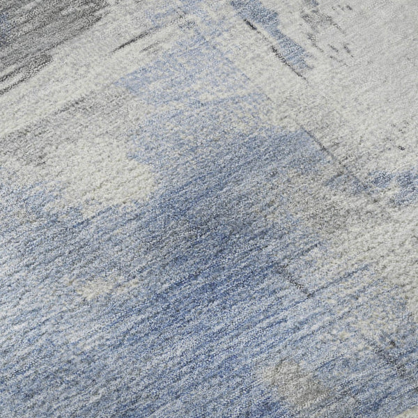 HomeRoots 8' Denim Blue Gray Abstract Washable Round Rug with UV Protection - Durable, Stylish & Stain Resistant! 697167