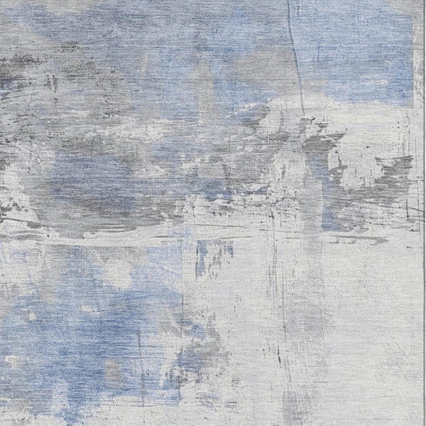 HomeRoots 8' X 10' Denim Blue, Gray & Ivory Abstract Washable Area Rug - UV Protection & Stain Resistant Design 697168
