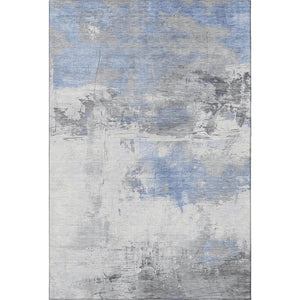 HomeRoots 8' X 10' Denim Blue, Gray & Ivory Abstract Washable Area Rug - UV Protection & Stain Resistant Design 697168