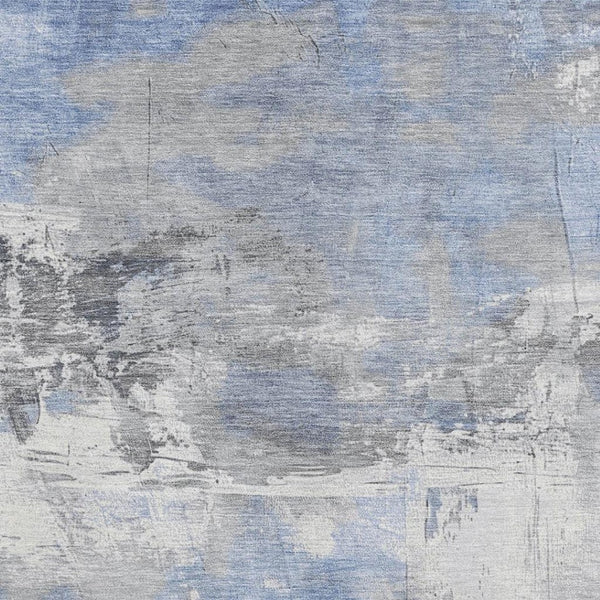 HomeRoots 9' X 12' Denim Blue Gray Ivory Abstract Washable Area Rug - Stylish, Durable & UV Protected for Homes 697169