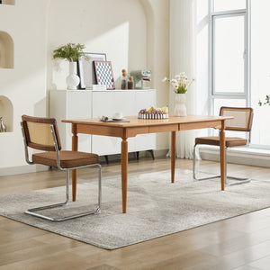 English Elm Mid Century Modern Dining Chairs Set Of 2 - Comfortable Linen Accent With Natural Cane & Chrome Base W1143P342097