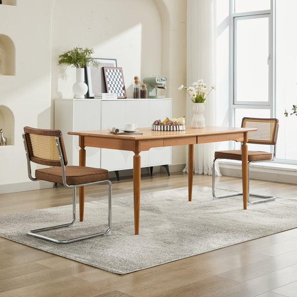 English Elm Mid Velvet Cantilever Dining Chairs Set of 2 — Mid Century Linen Upholstered Rattan Back, Chrome Base, DurableComfort Coffee W1143P342097