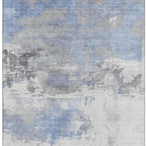 HomeRoots 10' X 14' Washable Area Rug in Denim Blue, Gray & Ivory - UV Protected, Stain Resistant & Non-Slip 697170