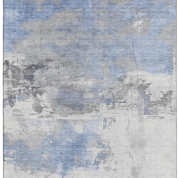 HomeRoots 10' X 14' Washable Area Rug in Denim Blue, Gray & Ivory - UV Protected, Stain Resistant & Non-Slip 697170