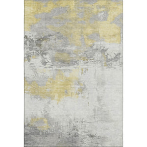 HomeRoots 5' Abstract Washable Area Rug in Gold, Gray & Ivory - UV Protected, Stain-Resistant for Modern Homes 697172