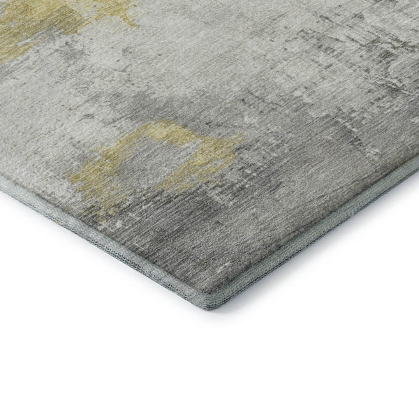 HomeRoots 5' Abstract Washable Area Rug in Gold, Gray & Ivory - UV Protected, Stain-Resistant for Modern Homes 697172