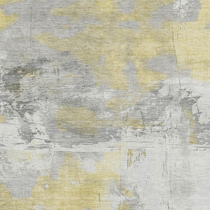 HomeRoots 5' Abstract Washable Area Rug in Gold, Gray & Ivory - UV Protected, Stain-Resistant for Modern Homes 697172