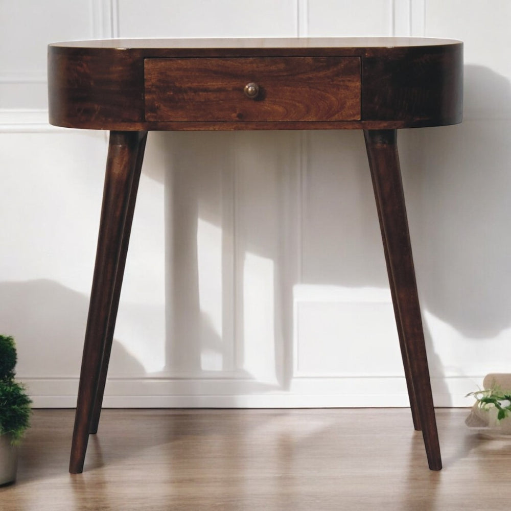 English Elm Solid Wood Honey Caramel Console Table With Rounded Edges, 1-Drawer Storage, Nordic Style Legs B182P279222-GIGA