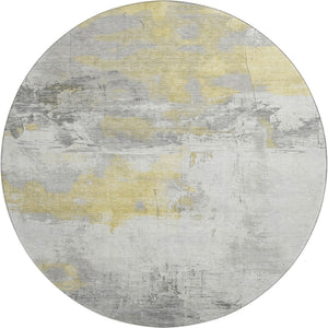 HomeRoots 8' Washable Round Rug in Gold, Gray & Ivory - Stain Resistant, UV Protected for High-Traffic Areas 697173