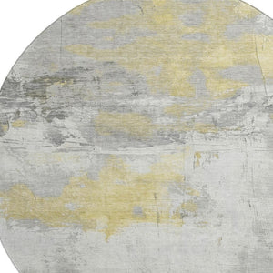HomeRoots 8' Washable Round Rug in Gold, Gray & Ivory - Stain Resistant, UV Protected for High-Traffic Areas 697173