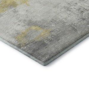 HomeRoots 8' X 10' Washable Gold Gray and Ivory Abstract Area Rug with UV Protection for Modern Homes 697174