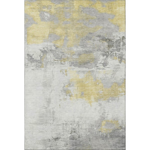 HomeRoots 8' X 10' Washable Gold Gray and Ivory Abstract Area Rug with UV Protection for Modern Homes 697174