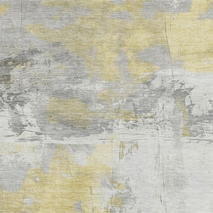 HomeRoots 9' X 12' Modern Gold Gray Ivory Abstract Washable Area Rug with UV Protection for Family Spaces 697175