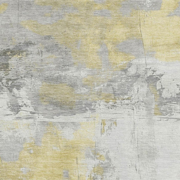 HomeRoots 9' X 12' Modern Gold Gray Ivory Abstract Washable Area Rug with UV Protection for Family Spaces 697175
