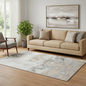 HomeRoots 5' X 8' Ivory Gray Beige Abstract Rug - Soft, Washable, Stain Resistant & UV Protected for All Spaces 697178