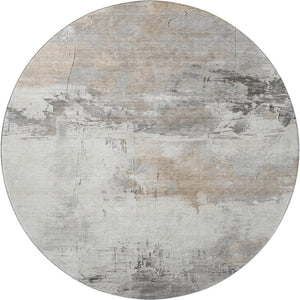 HomeRoots 8' Washable Round Rug in Ivory, Gray & Beige - Durable, Stain Resistant, UV Protected for Any Space 697179