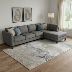HomeRoots 9' X 12' Elegant Ivory Gray Beige Abstract Washable Area Rug with UV Protection & Stain Resistance 697181