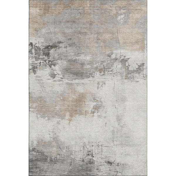 HomeRoots 9' X 12' Elegant Ivory Gray Beige Abstract Washable Area Rug with UV Protection & Stain Resistance 697181
