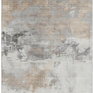 HomeRoots 9' X 12' Elegant Ivory Gray Beige Abstract Washable Area Rug with UV Protection & Stain Resistance 697181