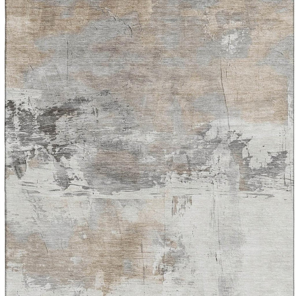 HomeRoots 9' X 12' Elegant Ivory Gray Beige Abstract Washable Area Rug with UV Protection & Stain Resistance 697181