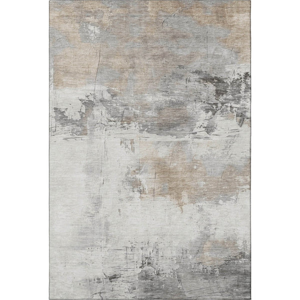 HomeRoots 9' X 12' Elegant Ivory Gray Beige Abstract Washable Area Rug with UV Protection & Stain Resistance 697181