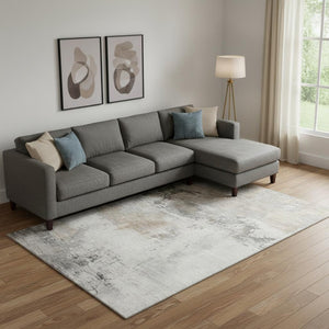 HomeRoots 10' X 14' Washable Area Rug in Ivory Gray Beige - Modern Abstract Design with UV Protection & Durability 697182