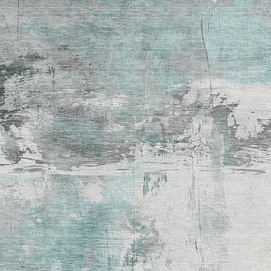 HomeRoots 5' X 8' Teal Gray Ivory Abstract Area Rug - Washable, UV-Protected, Stylish & Durable for Homes 697184