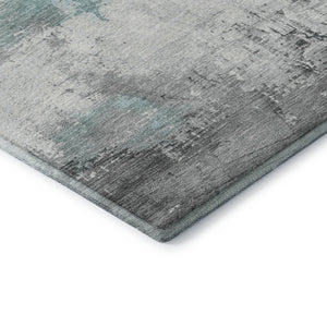 HomeRoots 8' X 10' Teal Gray Ivory Abstract Area Rug - Washable, UV Resistant, Durable for Family Spaces 697186
