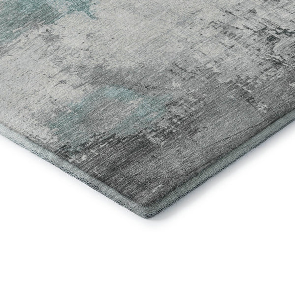 HomeRoots 8' X 10' Teal Gray Ivory Abstract Area Rug - Washable, UV Resistant, Durable for Family Spaces 697186