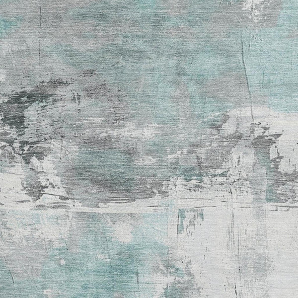 HomeRoots 8' X 10' Teal Gray Ivory Abstract Area Rug - Washable, UV Resistant, Durable for Family Spaces 697186