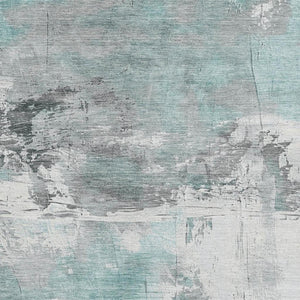 HomeRoots 9' X 12' Teal Gray Ivory Abstract Area Rug – Washable, UV Protection, Durable for High-Traffic Rooms 697187