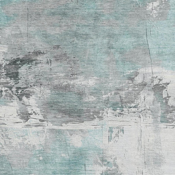 HomeRoots 9' X 12' Teal Gray Ivory Abstract Area Rug – Washable, UV Protection, Durable for High-Traffic Rooms 697187
