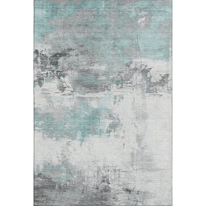HomeRoots 10' Teal Gray and Ivory Abstract Area Rug - Washable, UV Protected, Durable for Kids & Pets 697188