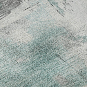 HomeRoots 10' Teal Gray and Ivory Abstract Area Rug - Washable, UV Protected, Durable for Kids & Pets 697188