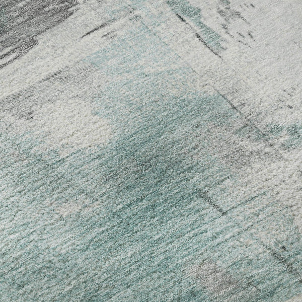HomeRoots 10' Teal Gray and Ivory Abstract Area Rug - Washable, UV Protected, Durable for Kids & Pets 697188