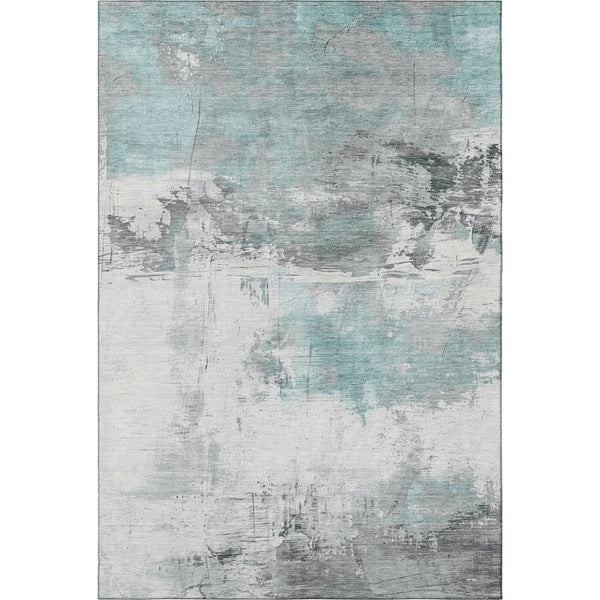 HomeRoots 10' Teal Gray and Ivory Abstract Area Rug - Washable, UV Protected, Durable for Kids & Pets 697188