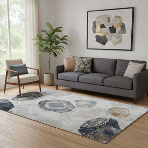 HomeRoots 5' X 8' Stylish Gray Charcoal & Beige Geometric Washable Area Rug with UV Protection & Non-Slip Backing 697190