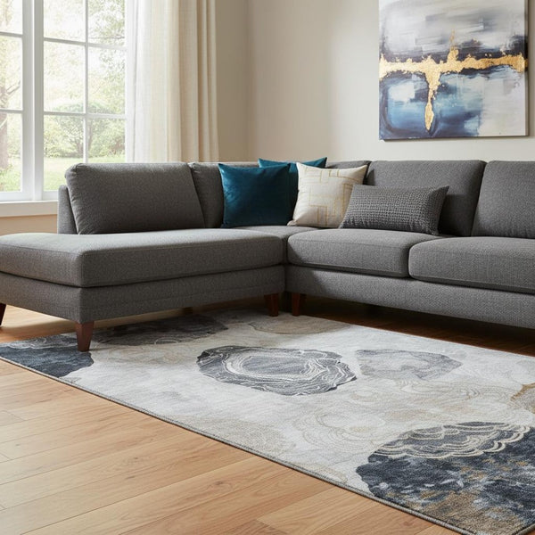 HomeRoots 8' X 10' Stylish Gray Charcoal & Beige Geometric Washable Area Rug with UV Protection & Durability 697192