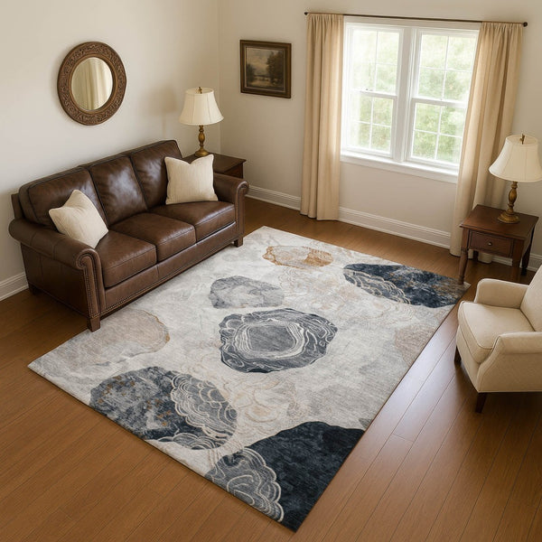 HomeRoots 8' X 10' Stylish Gray Charcoal & Beige Geometric Washable Area Rug with UV Protection & Durability 697192