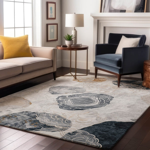 HomeRoots 8' X 10' Stylish Gray Charcoal & Beige Geometric Washable Area Rug with UV Protection & Durability 697192